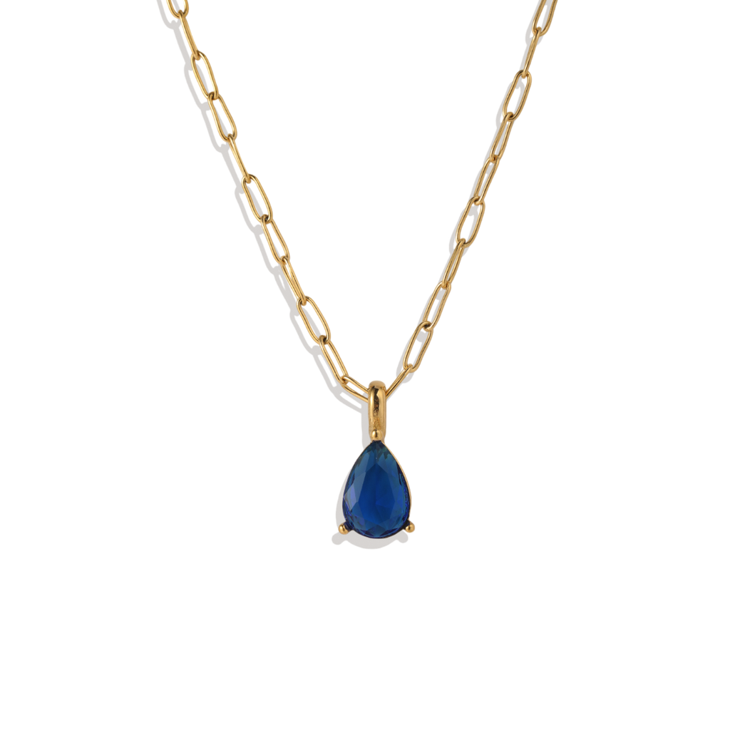 Birthstone Pendant Necklace with Dainty Paperclip Chain