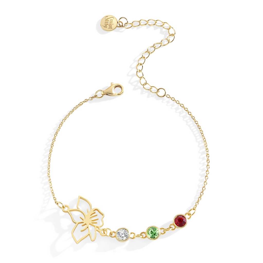 Personalized Birth Flower & Birthstones Bracelet February Iris