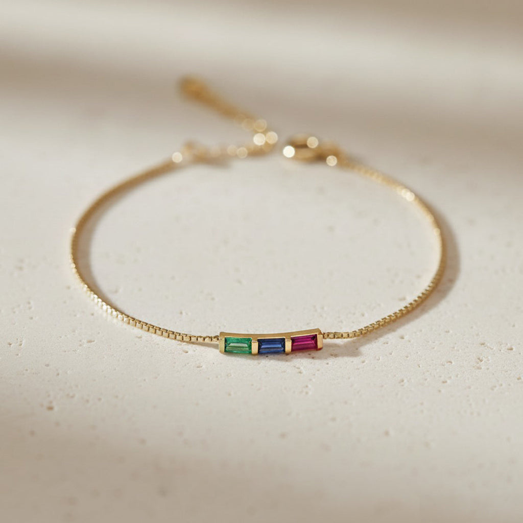 Dainty Baguette Birthstone Bracelet