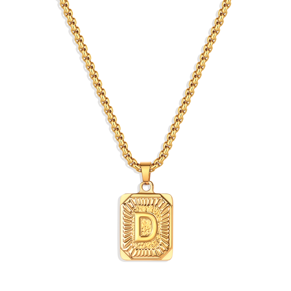 Initial Card Pendant Necklace with Rolo Chain