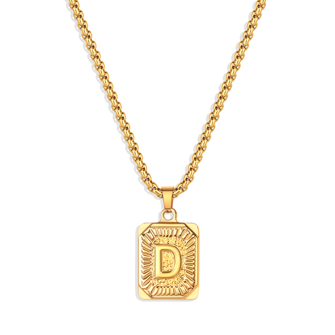 Initial Card Pendant Necklace with Rolo Chain