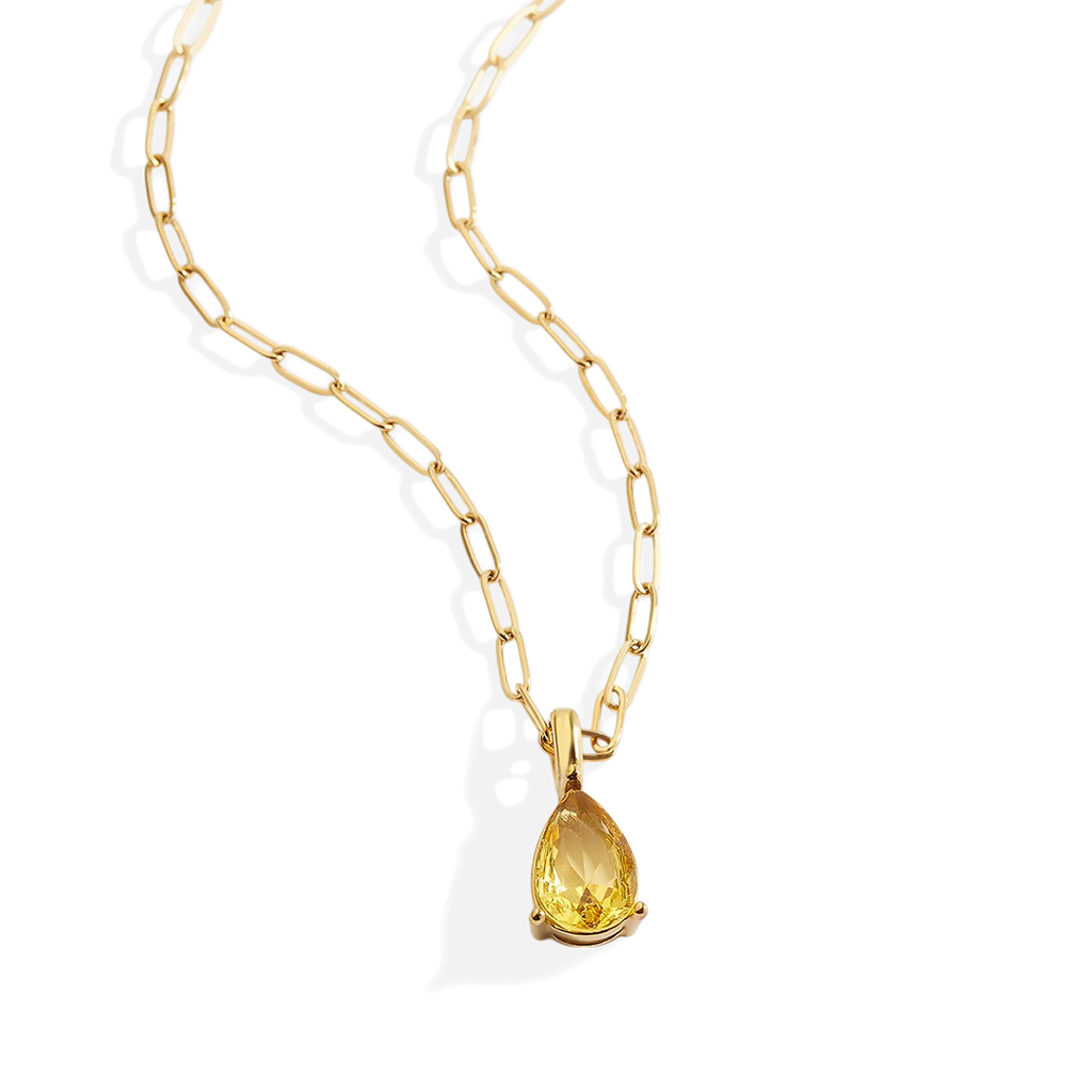 Birthstone Pendant Necklace with Dainty Paperclip Chain