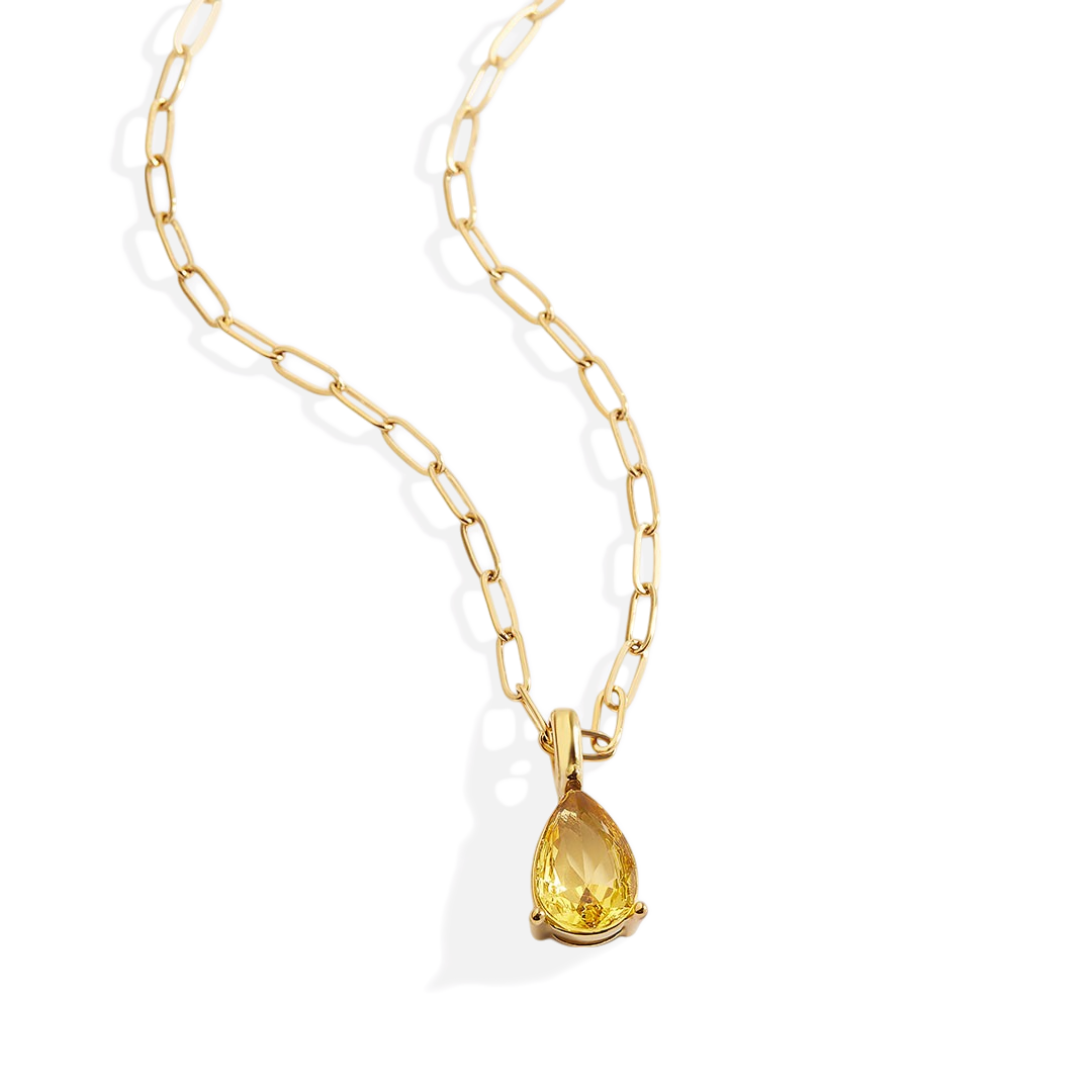 Birthstone Pendant Necklace with Dainty Paperclip Chain