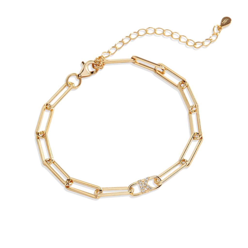 Paperclip Bracelet with Pave Initials
