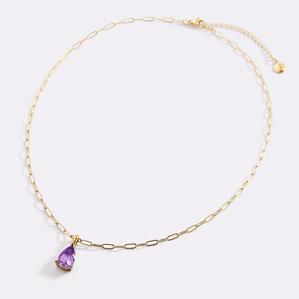 Birthstone Pendant Necklace with Dainty Paperclip Chain