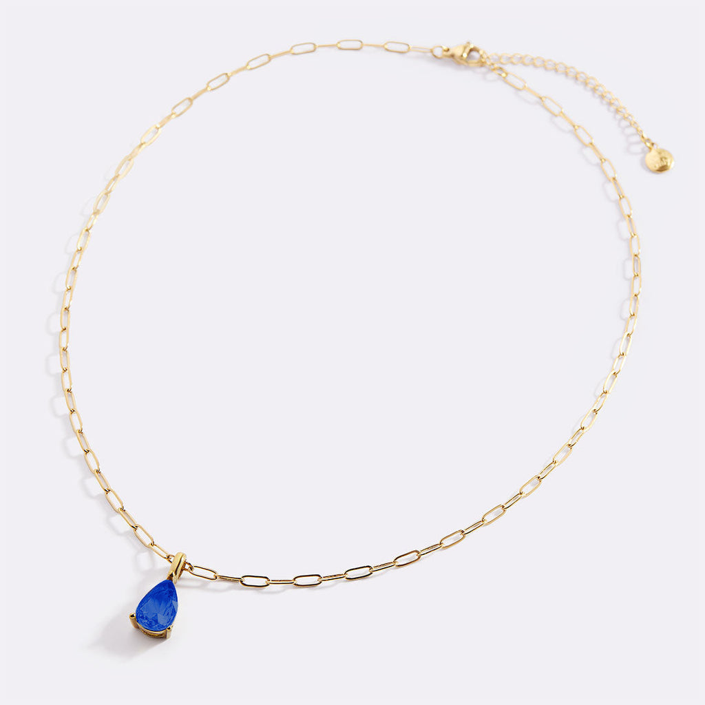 Birthstone Pendant Necklace with Dainty Paperclip Chain