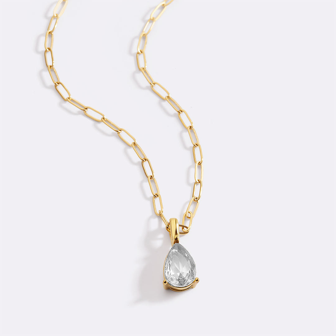 Birthstone Pendant Necklace with Dainty Paperclip Chain