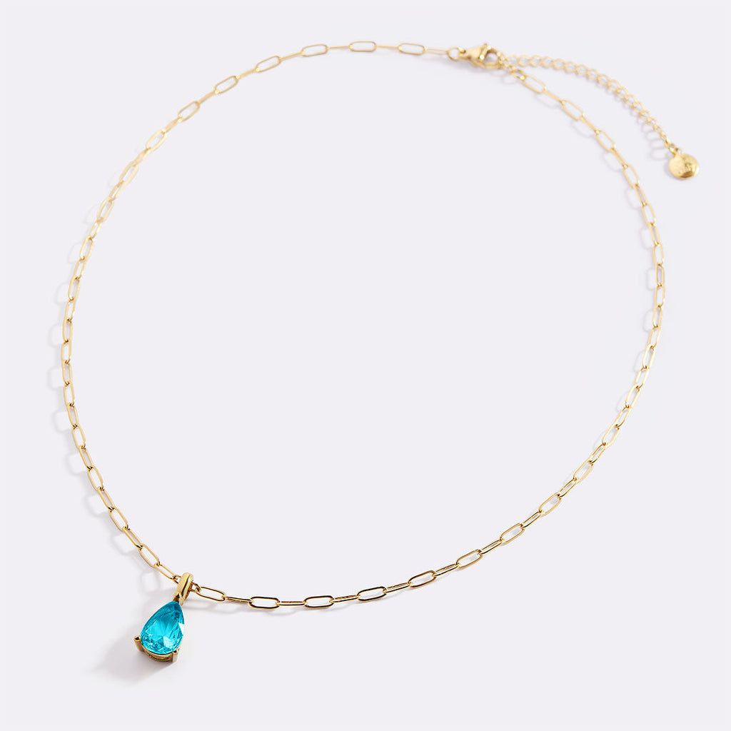 Birthstone Pendant Necklace with Dainty Paperclip Chain