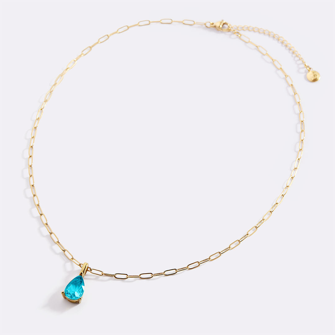 Birthstone Pendant Necklace with Dainty Paperclip Chain