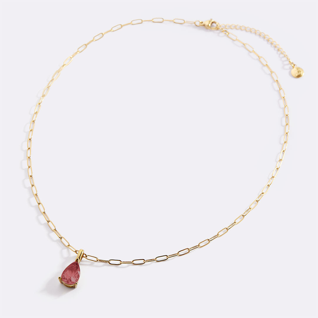 Birthstone Pendant Necklace with Dainty Paperclip Chain