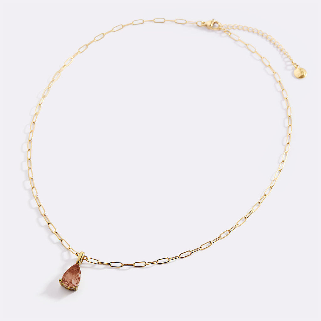 Birthstone Pendant Necklace with Dainty Paperclip Chain