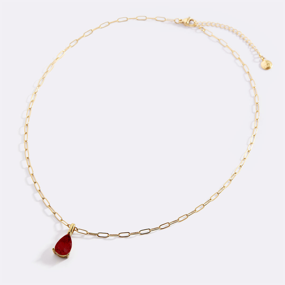 Birthstone Pendant Necklace with Dainty Paperclip Chain