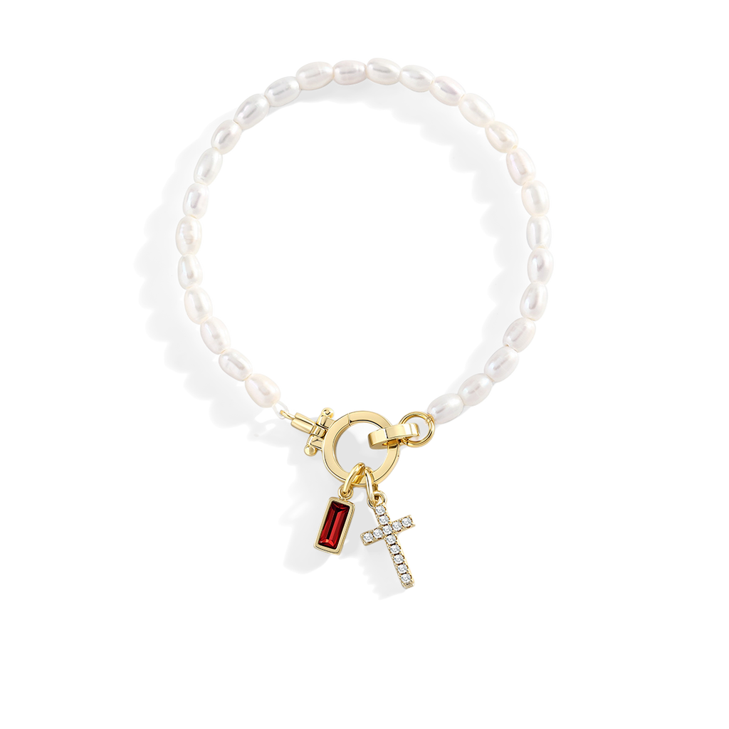 Pearl Cross Charm Bracelet