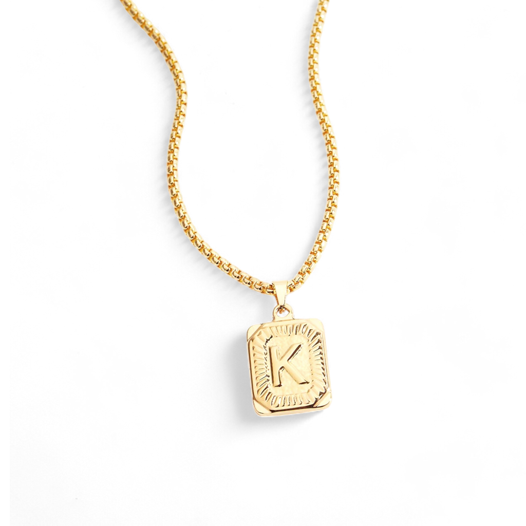 Initial Card Pendant Necklace with Rolo Chain