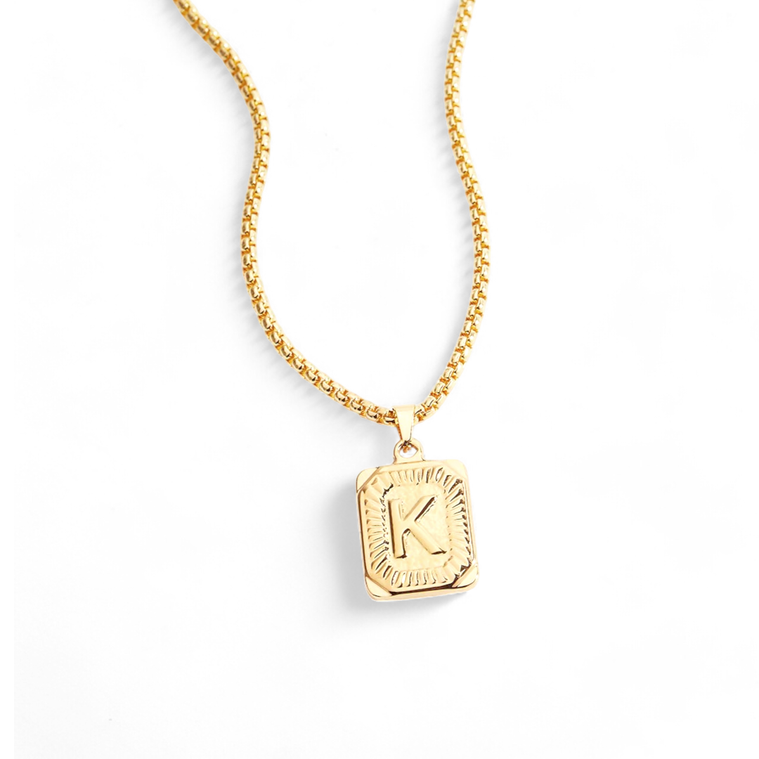 Initial Card Pendant Necklace with Rolo Chain