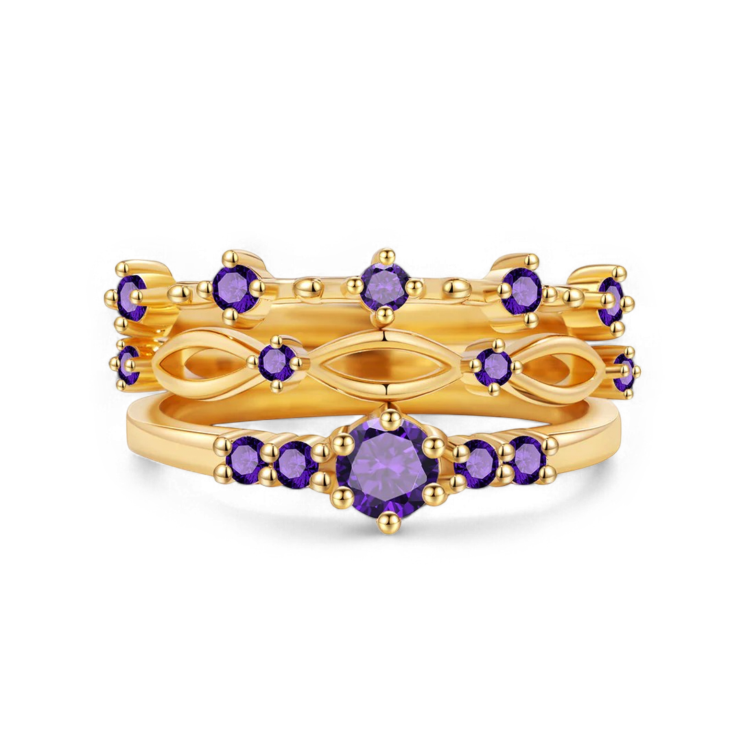 Braided Birthstone Stacking Ring Set