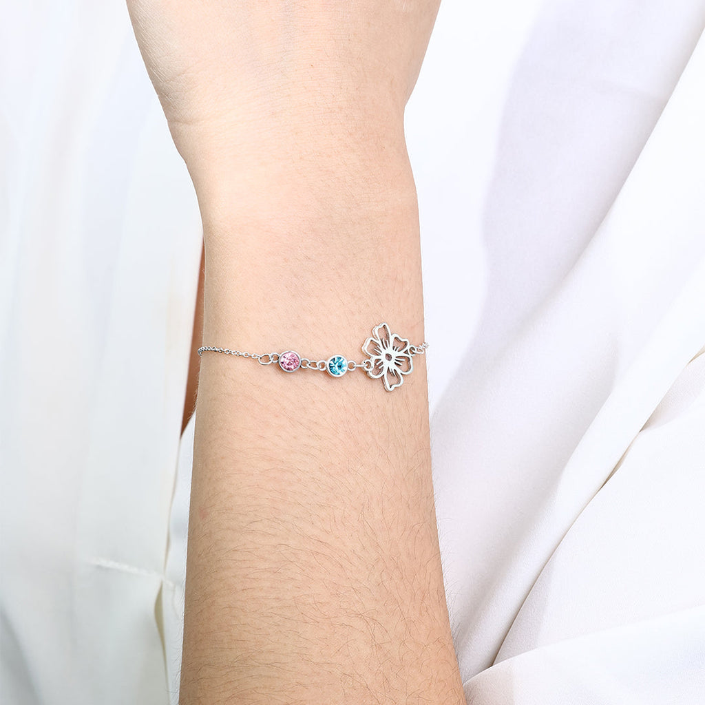 Personalized Birth Flower & Birthstones Bracelet November Chrystanthemum