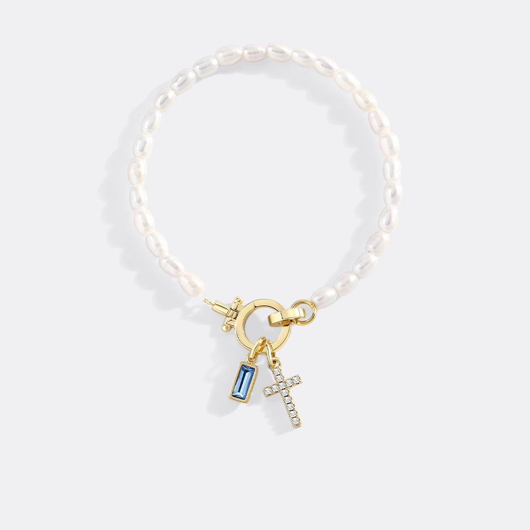 Pearl Cross Charm Bracelet