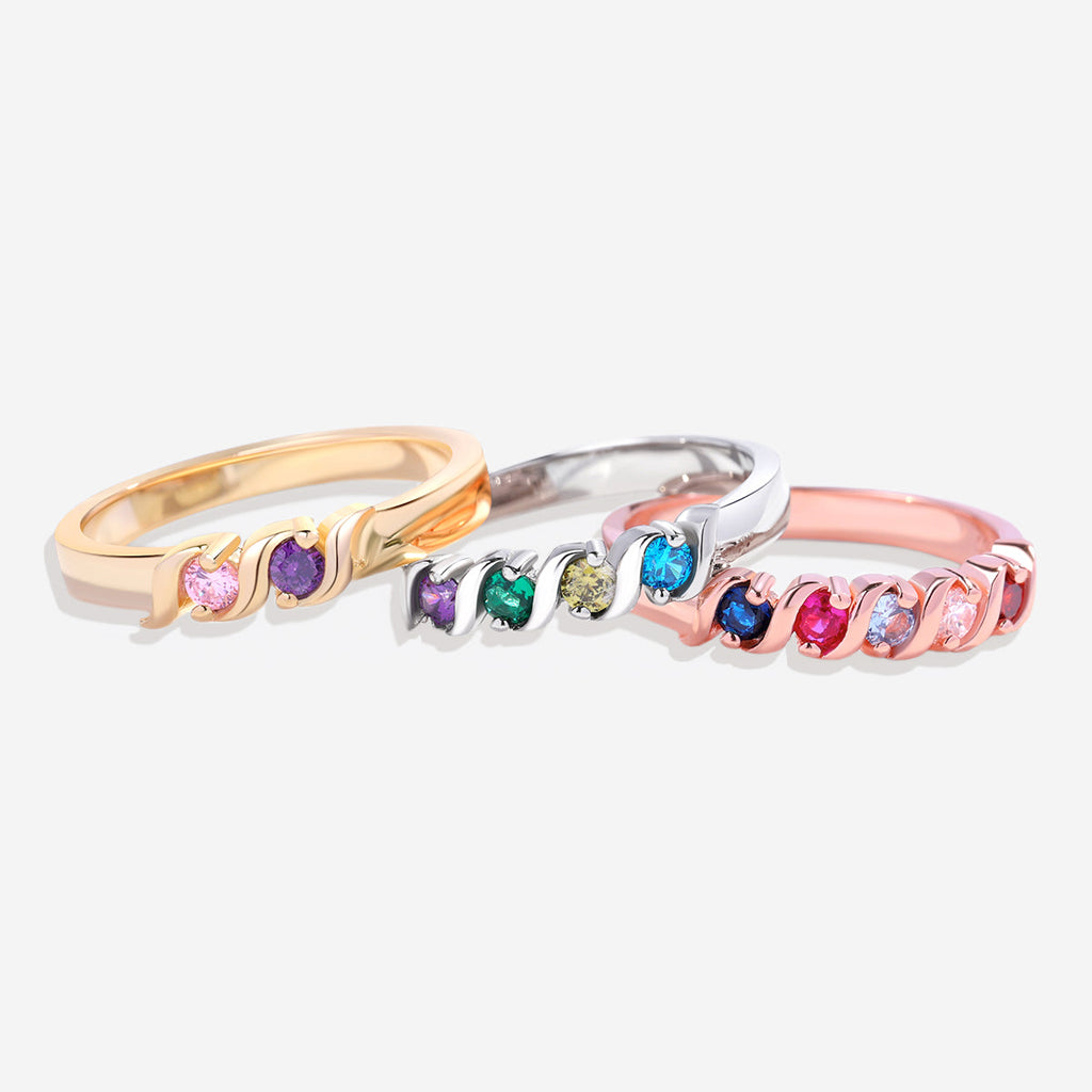 Personalized Wave Birthstones Ring