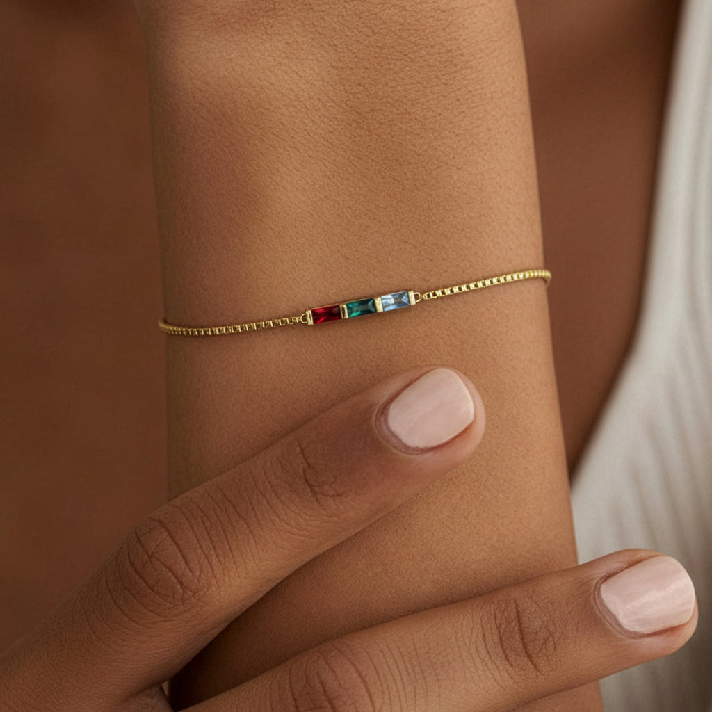 Dainty Baguette Birthstone Bracelet